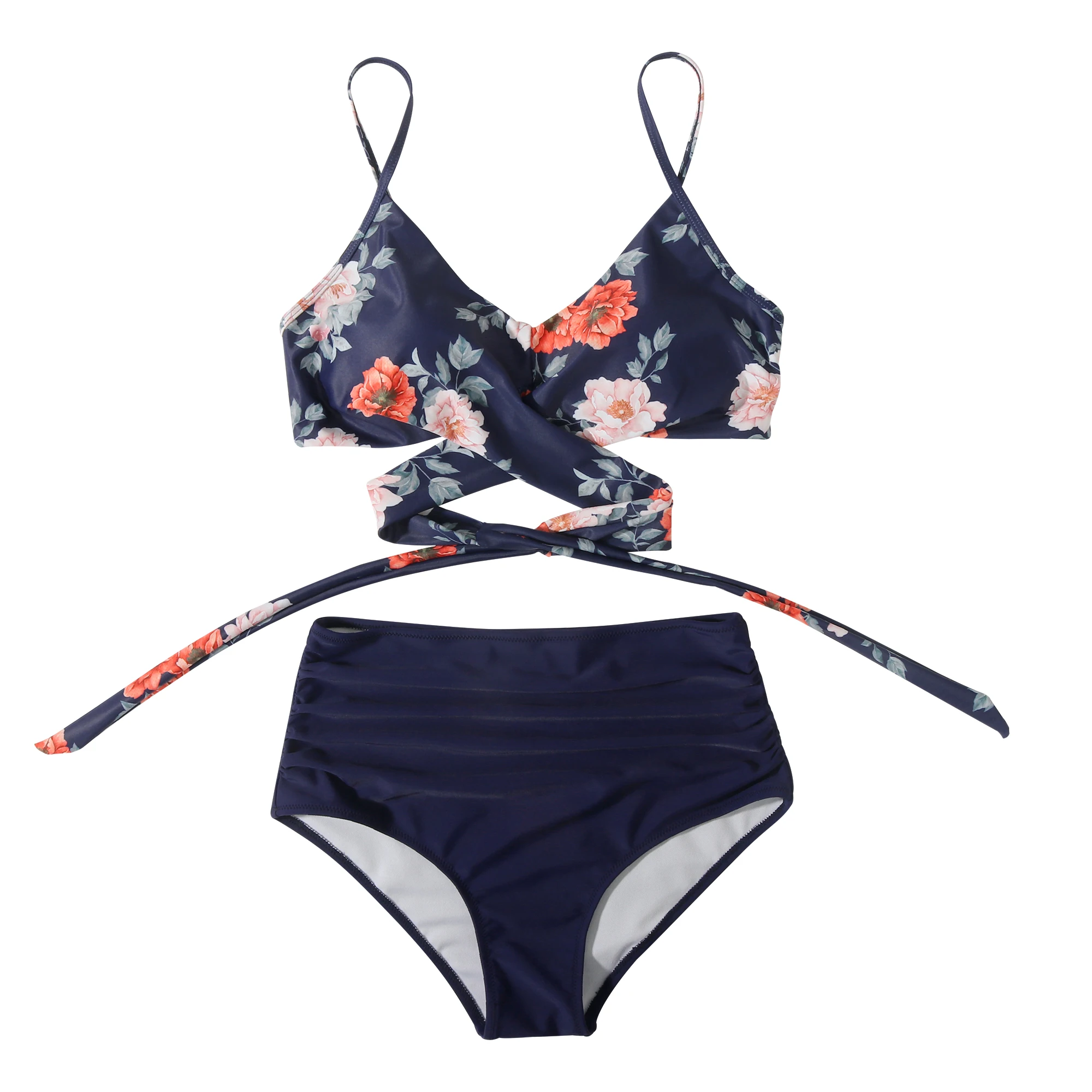 High Waist Sexy Bikini Set 2024 Biquini Swimwear Women Two Pieces Swimsuit Floral Beachwear V-Neck Bathing Suits Female