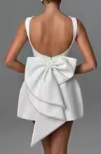 Elegant Pearl Bow Backless Mini Dress - Image 2