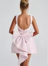Elegant Pearl Bow Backless Mini Dress - Image 4