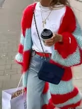 Women's Long Knitted Striped Cardigan